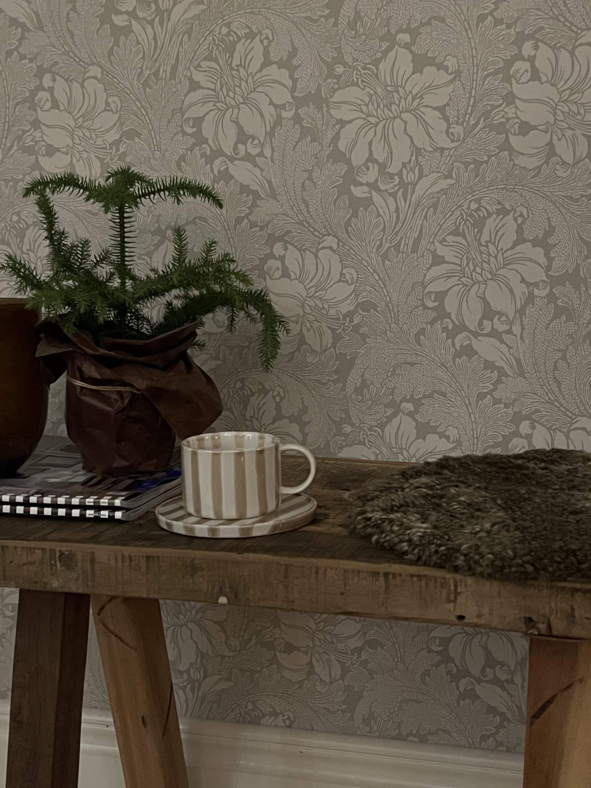 Kopp och fat randig beige